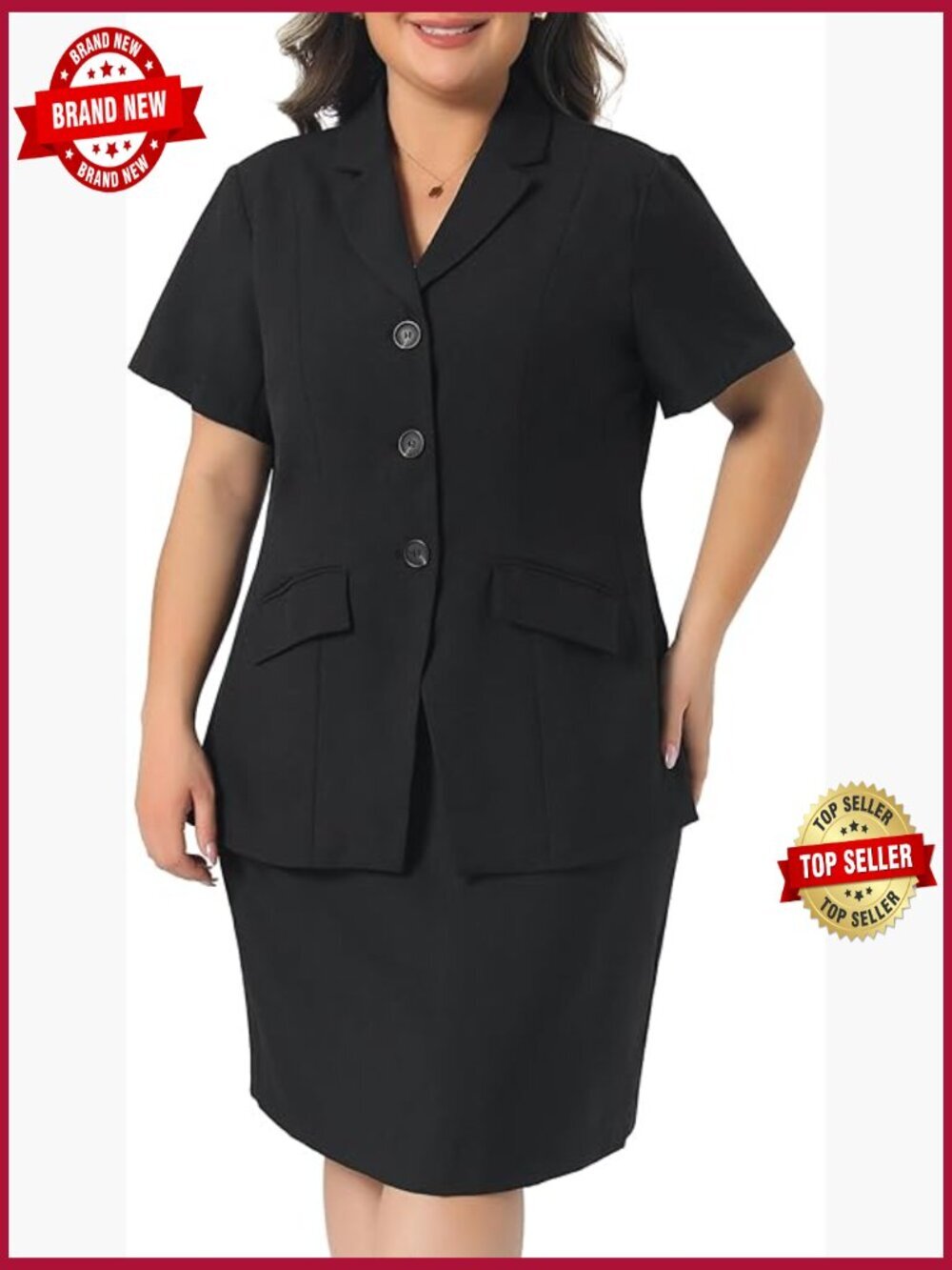 Plus Size 2 Piece Skirt Suit Set Blazer Pencil Skirt Business Formal